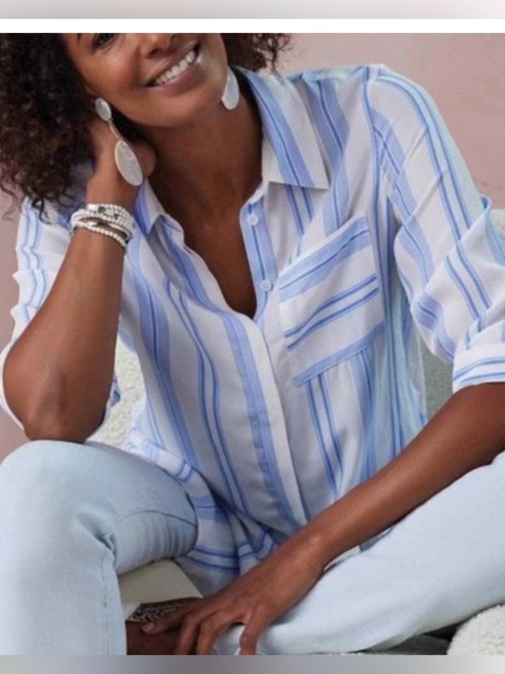 SOFT SURROUNDINGS Striped button-down tunic, Medium